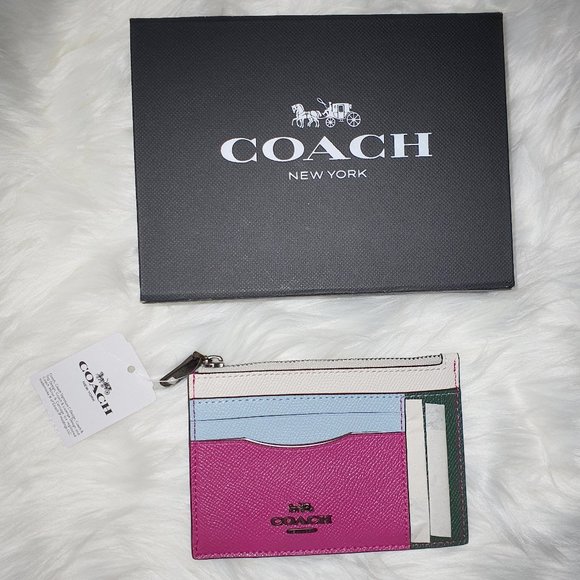 Coach NWT Large Leather Card Case Zipper Wallet Colorblock - Picture 2 of 12